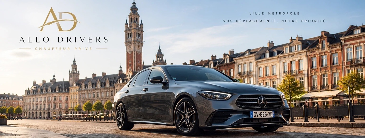 Allo Drivers, chauffeur privé : berline Mercedes Classe C grise sur la Grand’Place de Lille